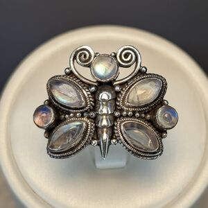 Vintage Sterling Moonstone Butterfly Statement Ring